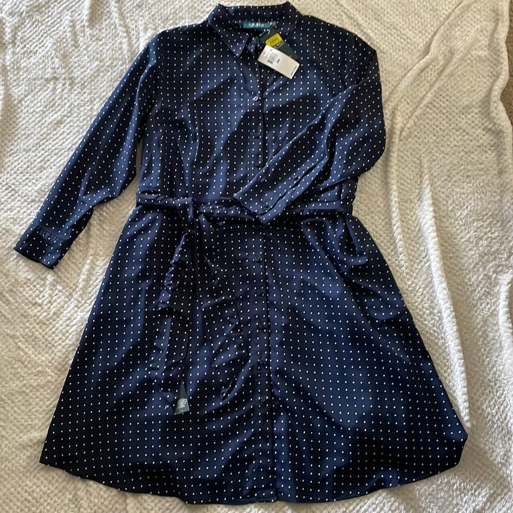 Lauren by Ralph Lauren Blue Polka Dot Dress
